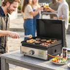 Portable Gas Plancha Grill 3.5 kW, Tabletop Griddle with Grease Cup, Black