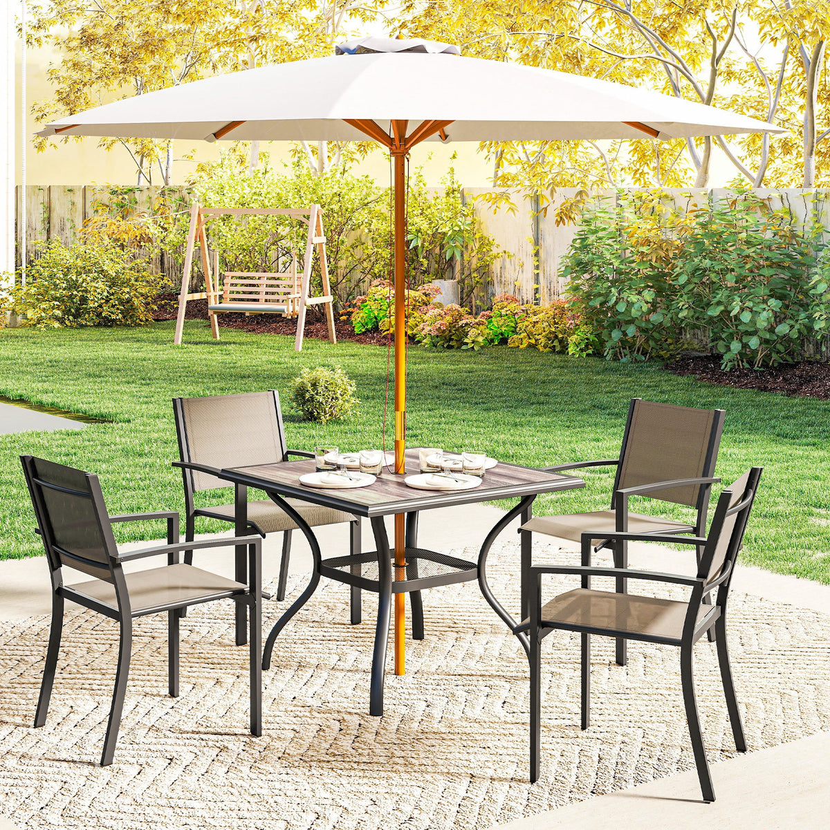 37" Square Outdoor Dining Table with Umbrella Hole, Gray