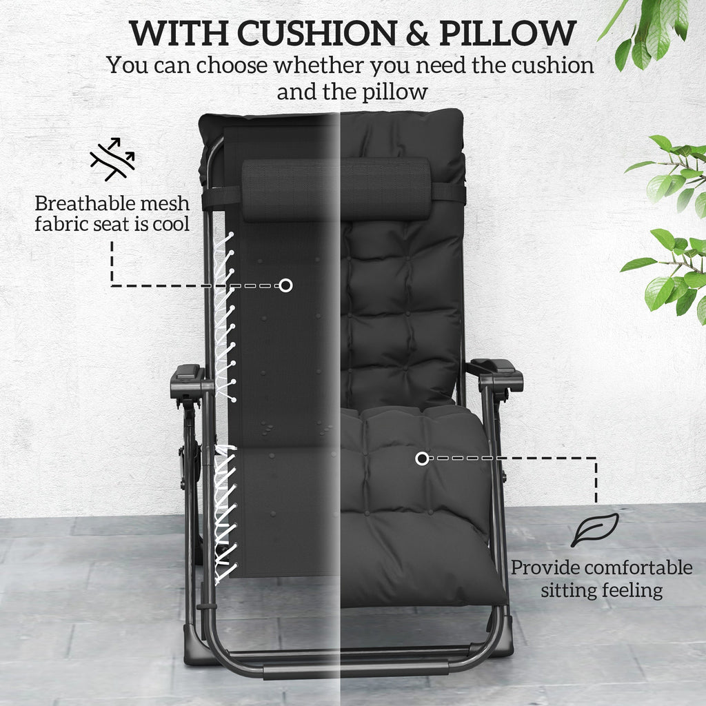 Reclining Zero Gravity Chair with Cushion and Headrest, Black