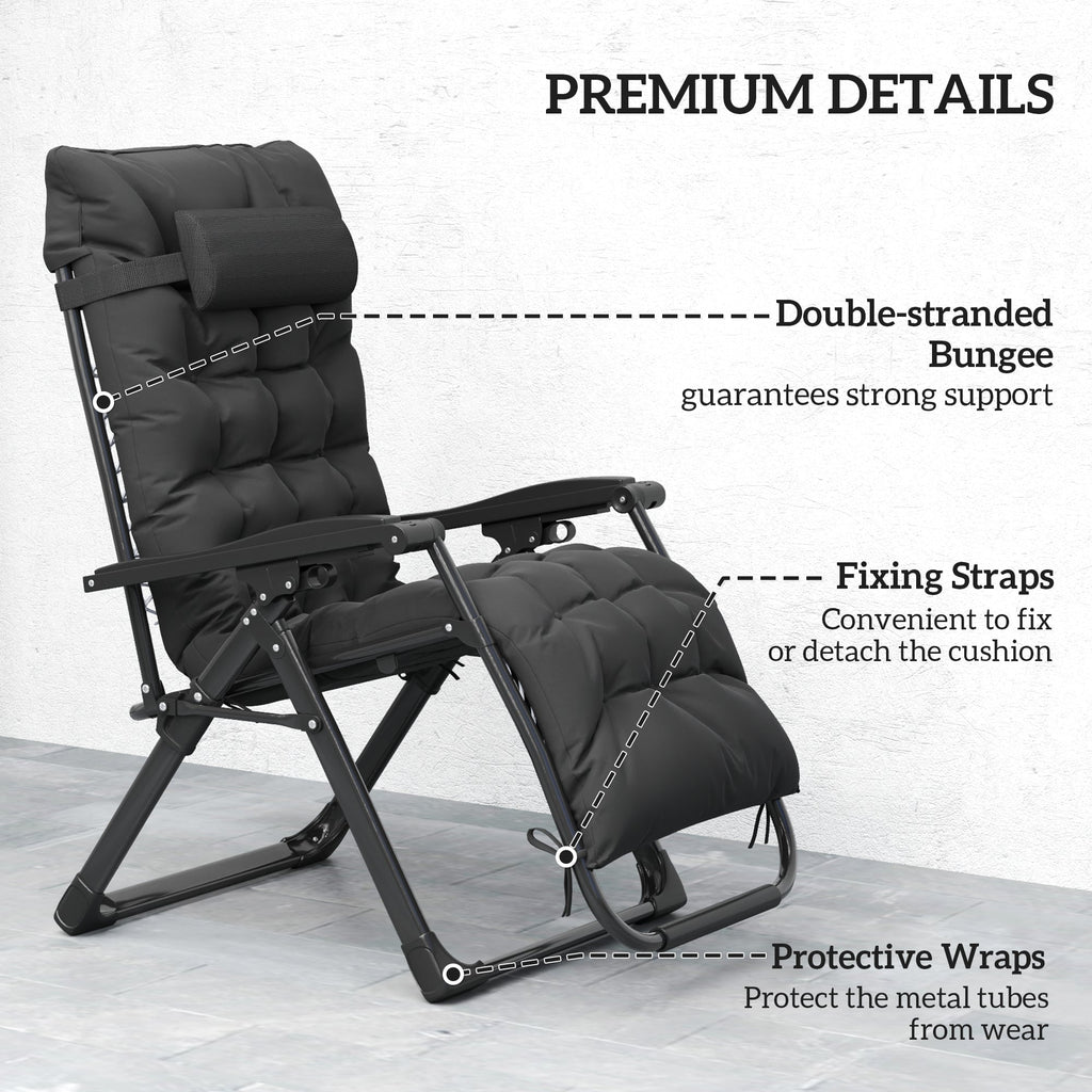 Reclining Zero Gravity Chair with Cushion and Headrest, Black