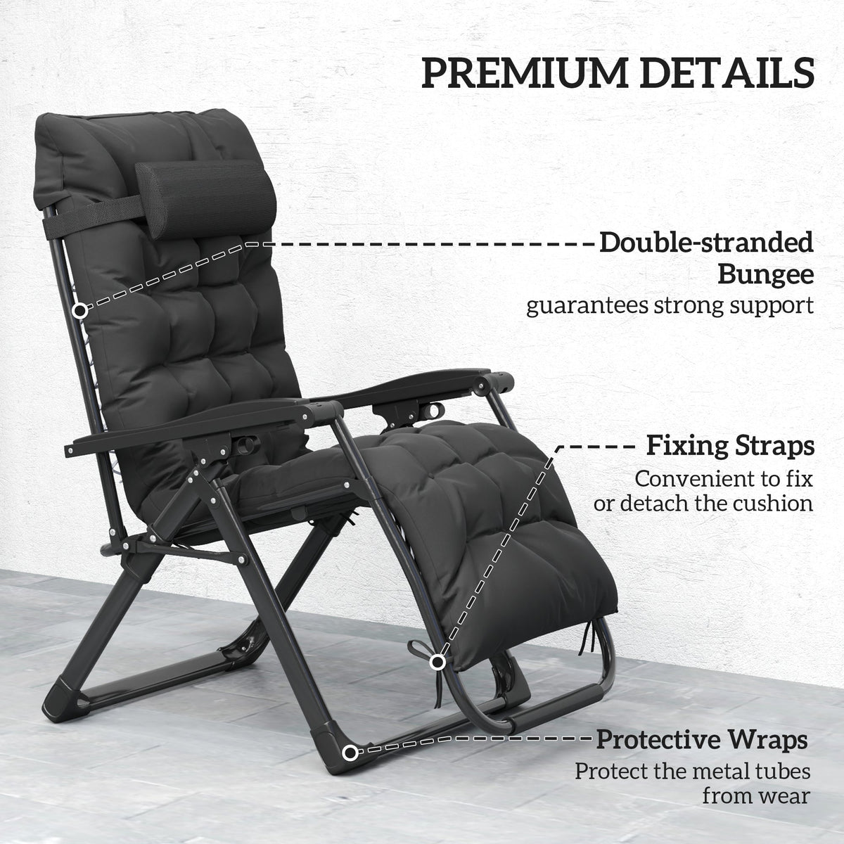 Reclining Zero Gravity Chair with Cushion and Headrest, Black