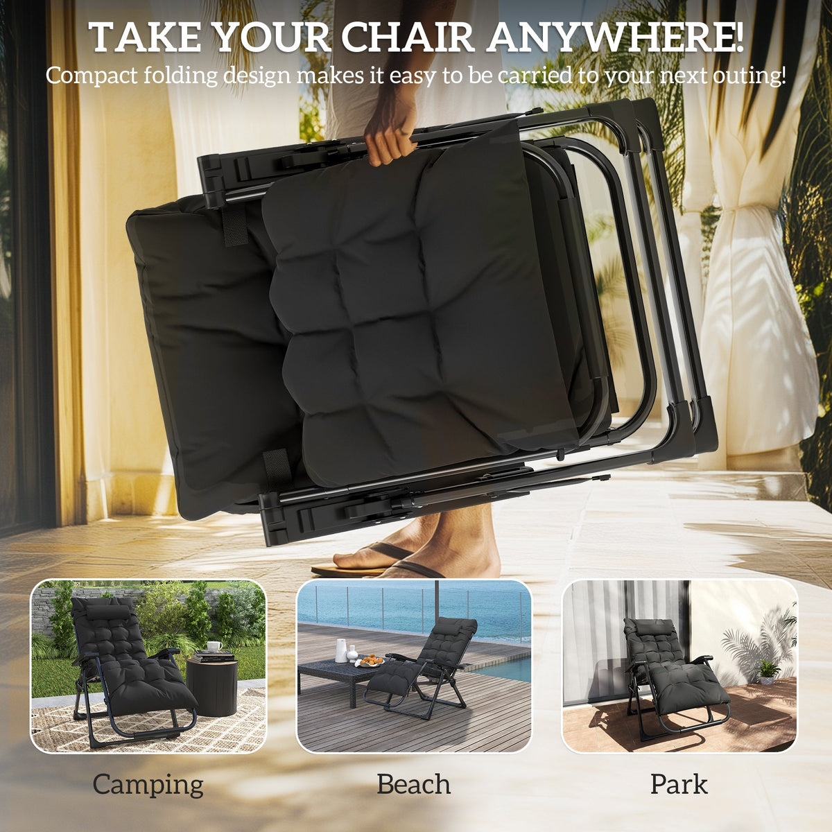 Reclining Zero Gravity Chair with Cushion and Headrest, Black