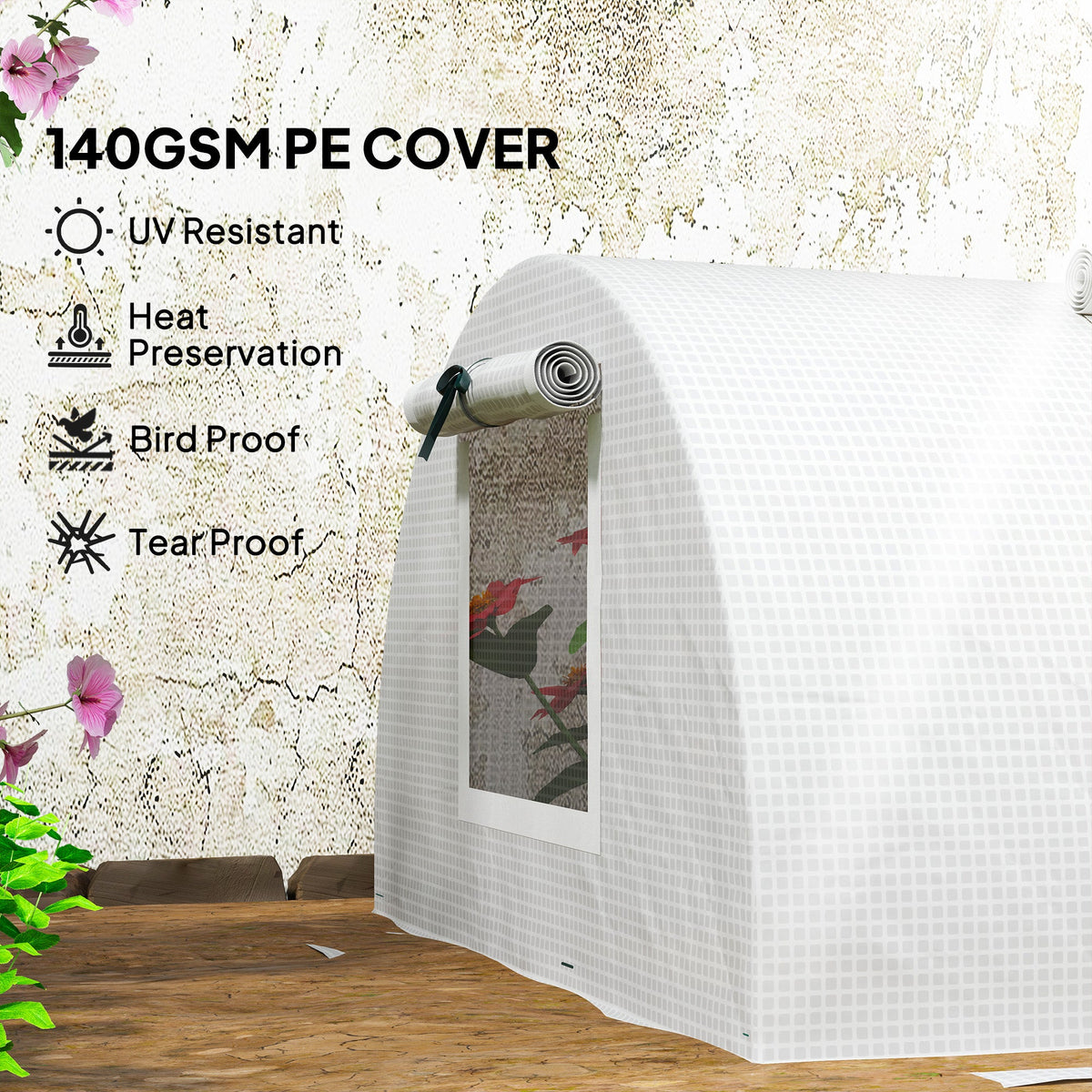 7' x 3' x 2' Portable Mini Greenhouse with 5 Mesh Windows, White