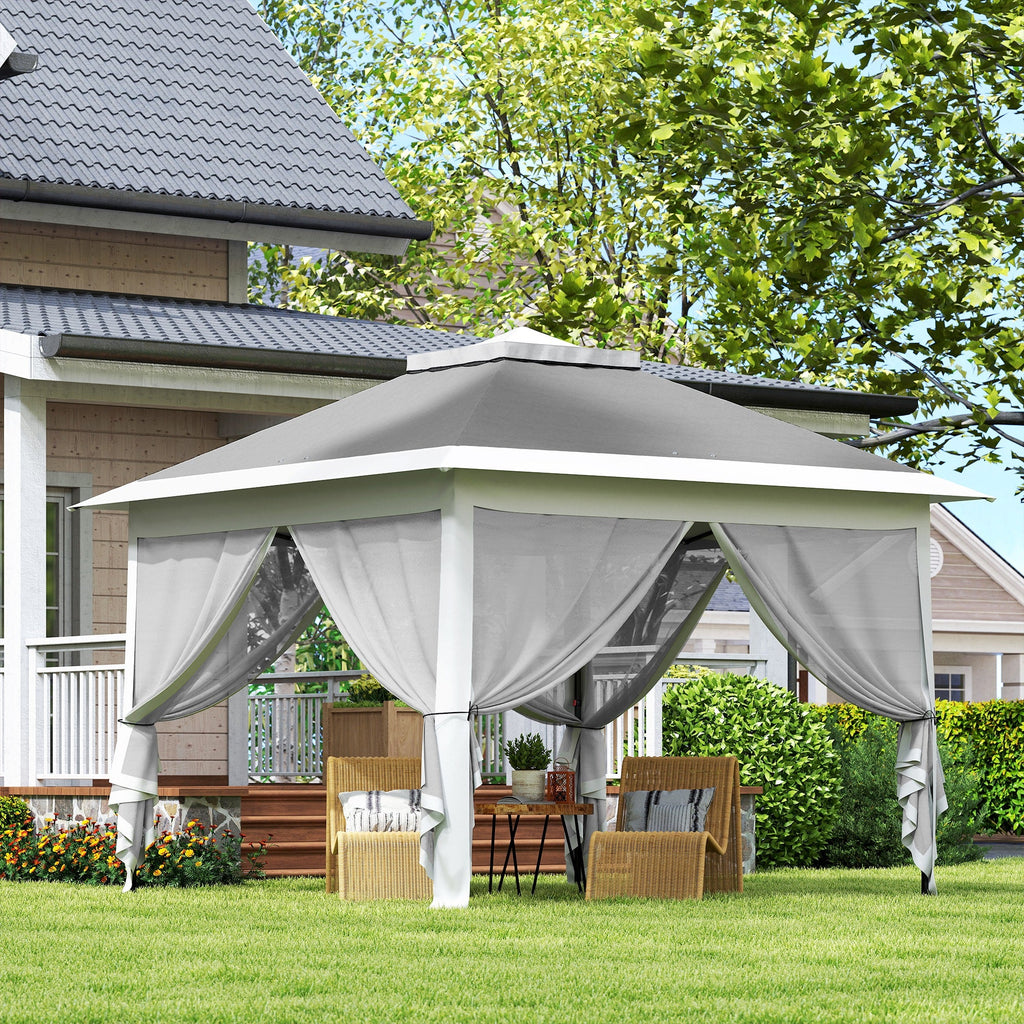 11' x 11' Pop Up Canopy with Double Roof and Mesh Sidewalls, Dark Grey
