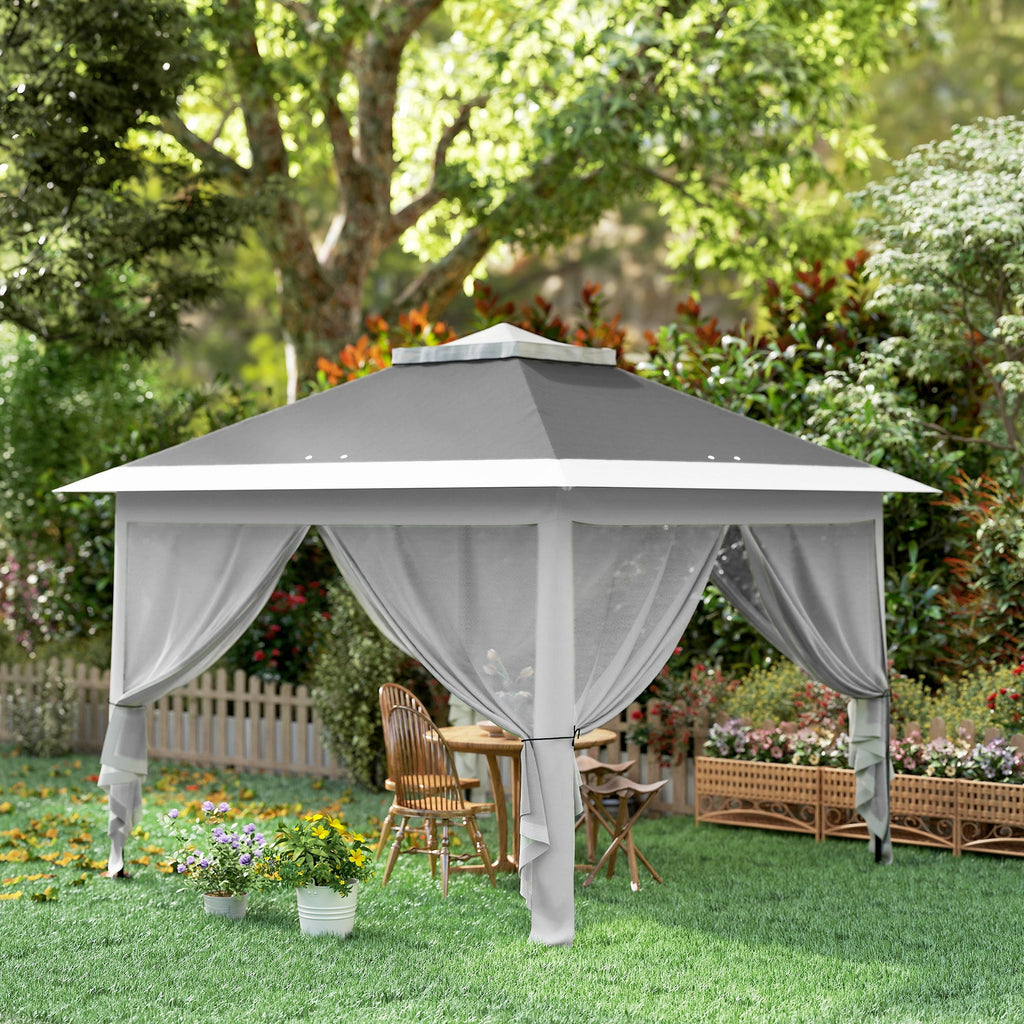 11' x 11' Pop Up Canopy with Double Roof and Mesh Sidewalls, Dark Grey
