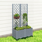 56.3" Self-Watering Planter Box with Trellis and Wheels, Gray