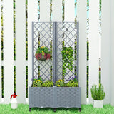 56.3" Self-Watering Planter Box with Trellis and Wheels, Gray