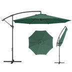 3 m Banana Parasol with Crank Handle, 8 Ribs & Cross Base, Dark Green