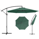 3 m Banana Parasol with Crank Handle, 8 Ribs & Cross Base, Dark Green