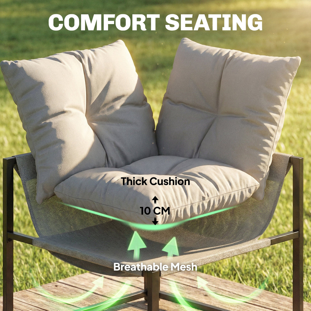4 Piece Garden Furniture Set with Coffee Table and Thick Cushions, Grey