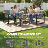 4 Piece Garden Furniture Set with Coffee Table and Thick Cushions, Grey