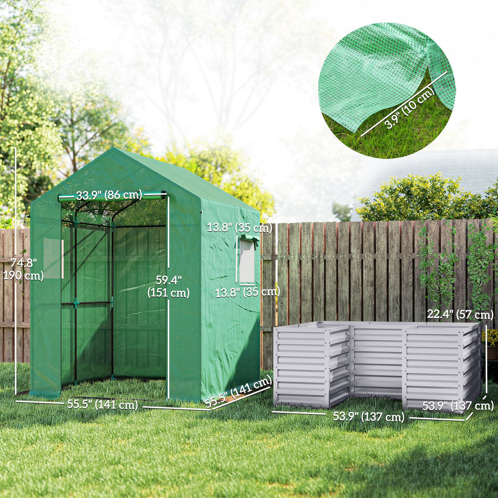 56" x 56" x 75" Raised Garden Bed Greenhouse with PE Cover, Green