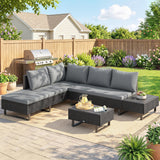 5-Seat L-Shaped Rattan Sofa Set with Adjustable Back, Cushions & Table Dark Grey