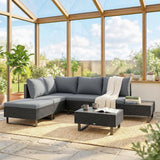 5-Seat L-Shaped Rattan Sofa Set with Adjustable Back, Cushions & Table Dark Grey
