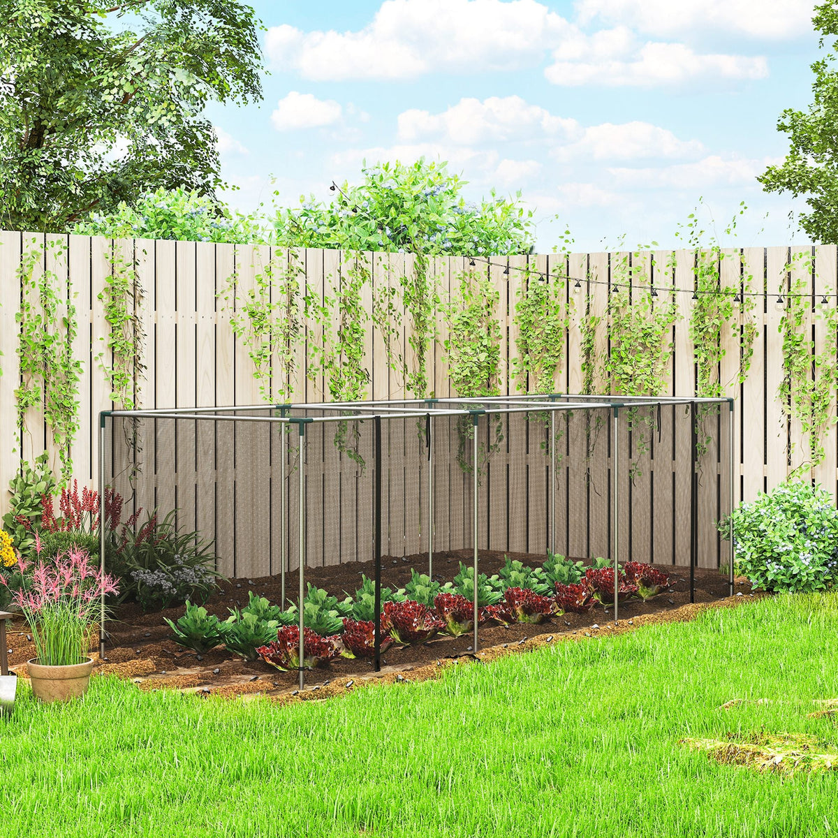 12' x 4' Crop Cage with Zippered Door and Steel Frame, Black