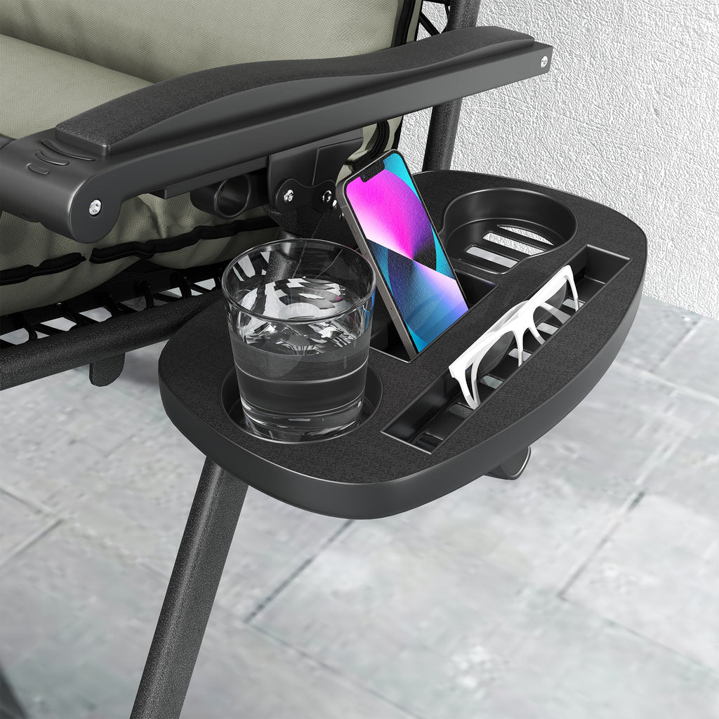 Set of 2 Zero Gravity Chairs with Cup and Phone Holder Tray, Grey
