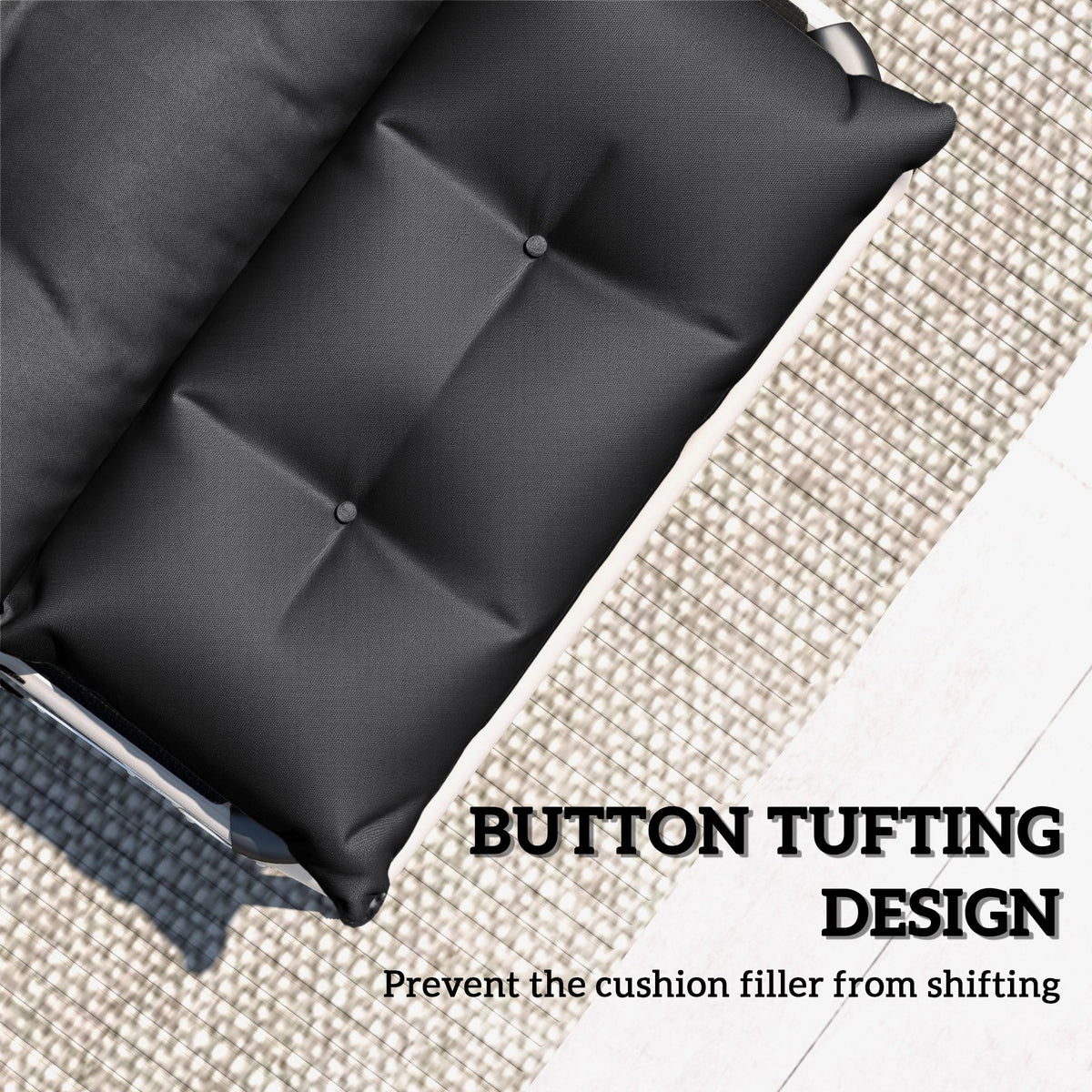 190x56x10cm Sun Lounger Cushions Set of 2 for Loungers, 220gsm UPF20+ Black