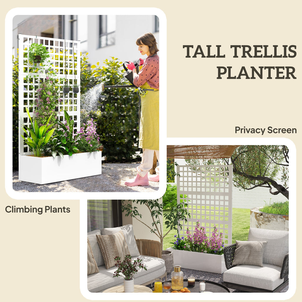 43" x 16" x 70" Raised Garden Bed with Trellis and Privacy Screen, White