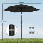 2 m Garden Parasol with Crank Handle, Tilt Function & UV30+, Black