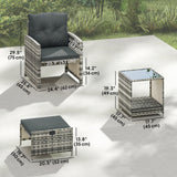 5-Piece Rattan Sofa Set with Ottomans, 2-Tier Glass Table, Grey/Dark Grey