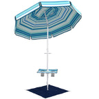 6 ft Portable Beach Umbrella with Foldable Table and Cup Holders, Dark Blue