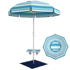 6 ft Portable Beach Umbrella with Foldable Table and Cup Holders, Dark Blue