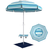 6 ft Portable Beach Umbrella with Foldable Table and Cup Holders, Dark Blue
