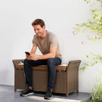 2-in-1 Patio Wicker Storage Bench, 29 Gallon with Cushion, Tan