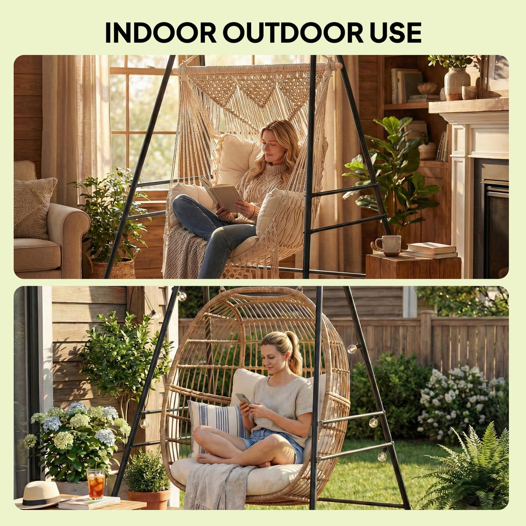 Hammock Chair Stand with Anti-Slip Pads and 2 Carabiners, Black