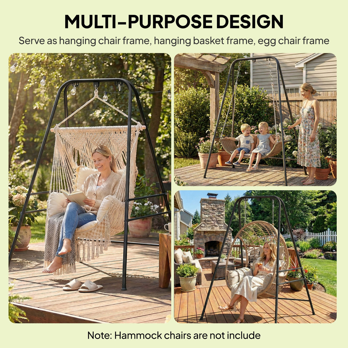 Hammock Chair Stand with Anti-Slip Pads and 2 Carabiners, Black