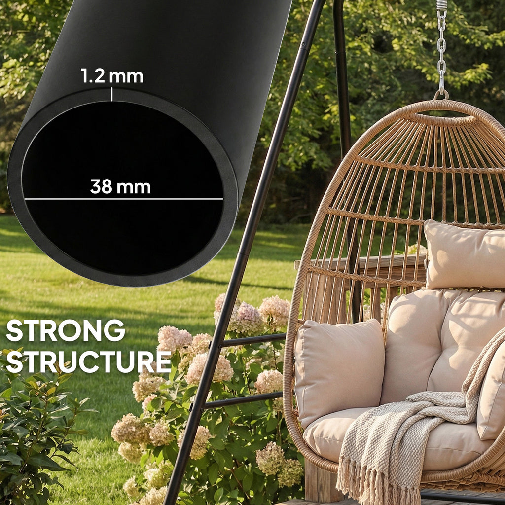 Hammock Chair Stand with Anti-Slip Pads and 2 Carabiners, Black