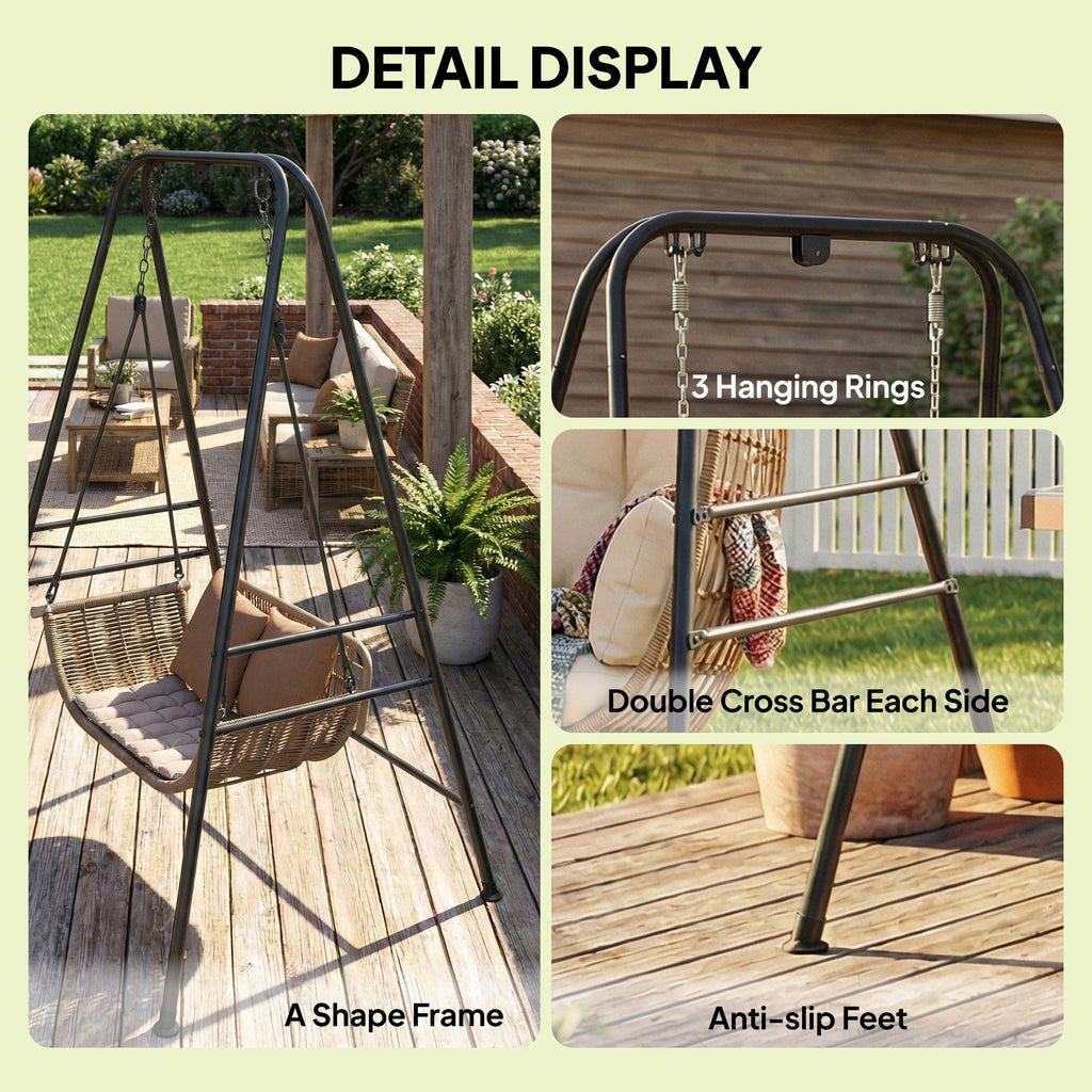 Hammock Chair Stand with Anti-Slip Pads and 2 Carabiners, Black