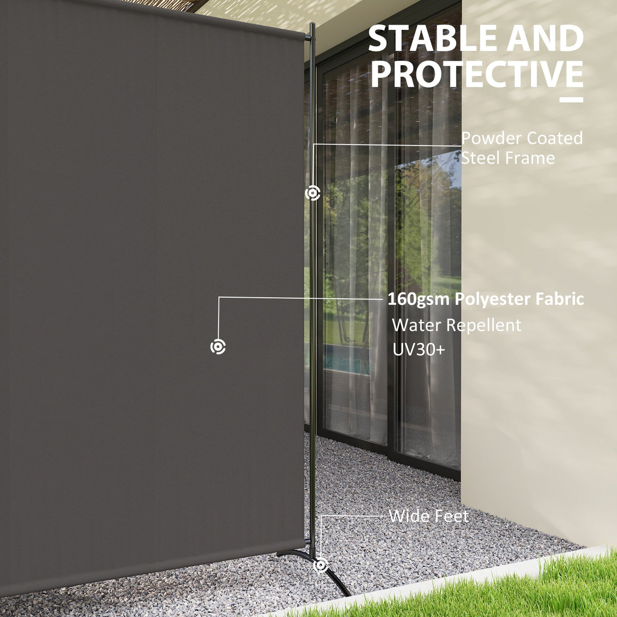 5.9FT Outdoor Privacy Screen with UPF30+ Protection, Freestanding, Dark Gray
