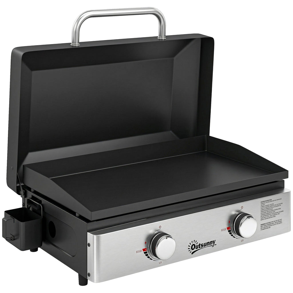 2-Burner Portable 6 kW Gas Plancha Tabletop Griddle with Grease Cup for Camping, Black
