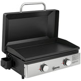 2-Burner Portable 6 kW Gas Plancha Tabletop Griddle with Grease Cup for Camping, Black