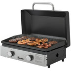 2-Burner Portable 6 kW Gas Plancha Tabletop Griddle with Grease Cup for Camping, Black