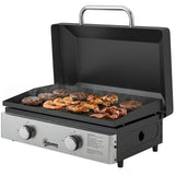2-Burner Portable 6 kW Gas Plancha Tabletop Griddle with Grease Cup for Camping, Black