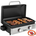2-Burner Portable 6 kW Gas Plancha Tabletop Griddle with Grease Cup for Camping, Black