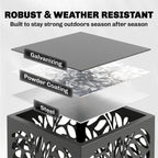 15 Inch Firewood Rack with Heavy-Duty Galvanized Steel Log Holder Featuring 4 Hooks & Adjustable Pads, Black