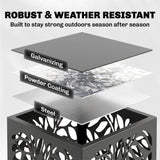 15 Inch Firewood Rack with Heavy-Duty Galvanized Steel Log Holder Featuring 4 Hooks & Adjustable Pads, Black
