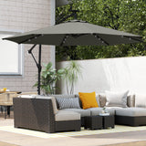 9.7 ft Cantilever Patio Umbrella with Solar LED Light and Cover, Grey
