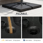 4 Pieces Fillable Parasol Base, Heavy Duty Umbrella Weights for Cross Stand, Square Holder for Cantilever Parasol, Total 120KG Sand/ 80L Water Filled (Metal Pole & Cross Stand NOT INCLUDED)