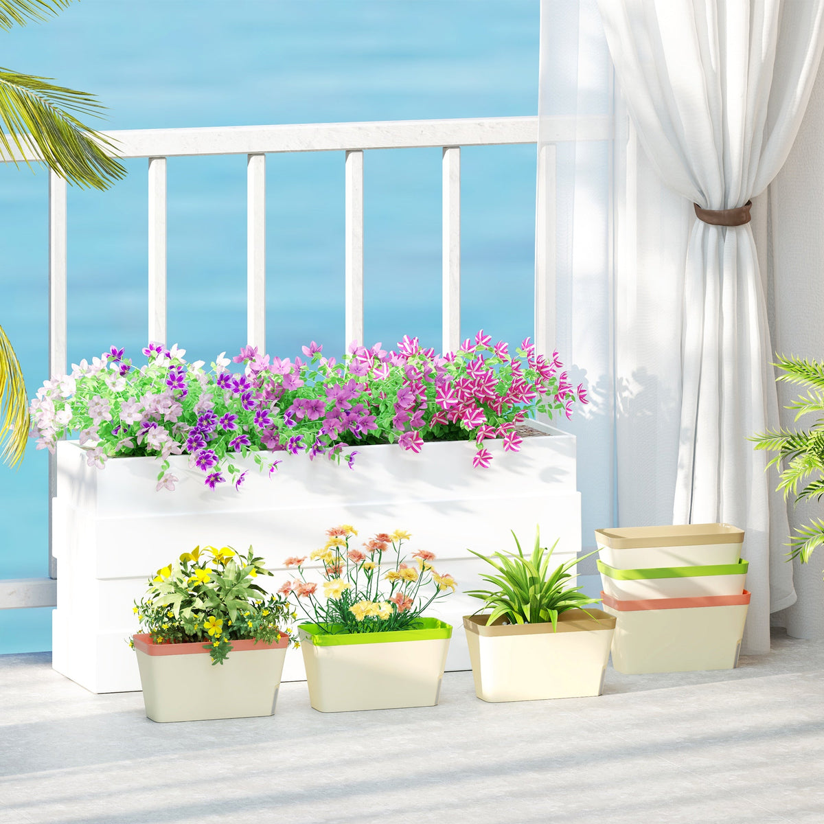 6 Pack 10.5" Self-Watering Planter Boxes with Water Level Indicator