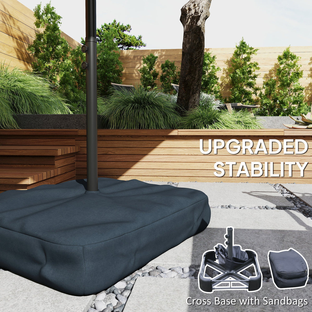 4.5 m Double-Sided Garden Parasol with LED Lights, Base & Sandbags, Grey