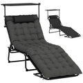 Folding Chaise Lounge Chair with Cushion, Sun Shade and Headrest, Dark Grey