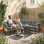 4 Piece Garden Furniture Set with Coffee Table and Thick Cushions, Grey