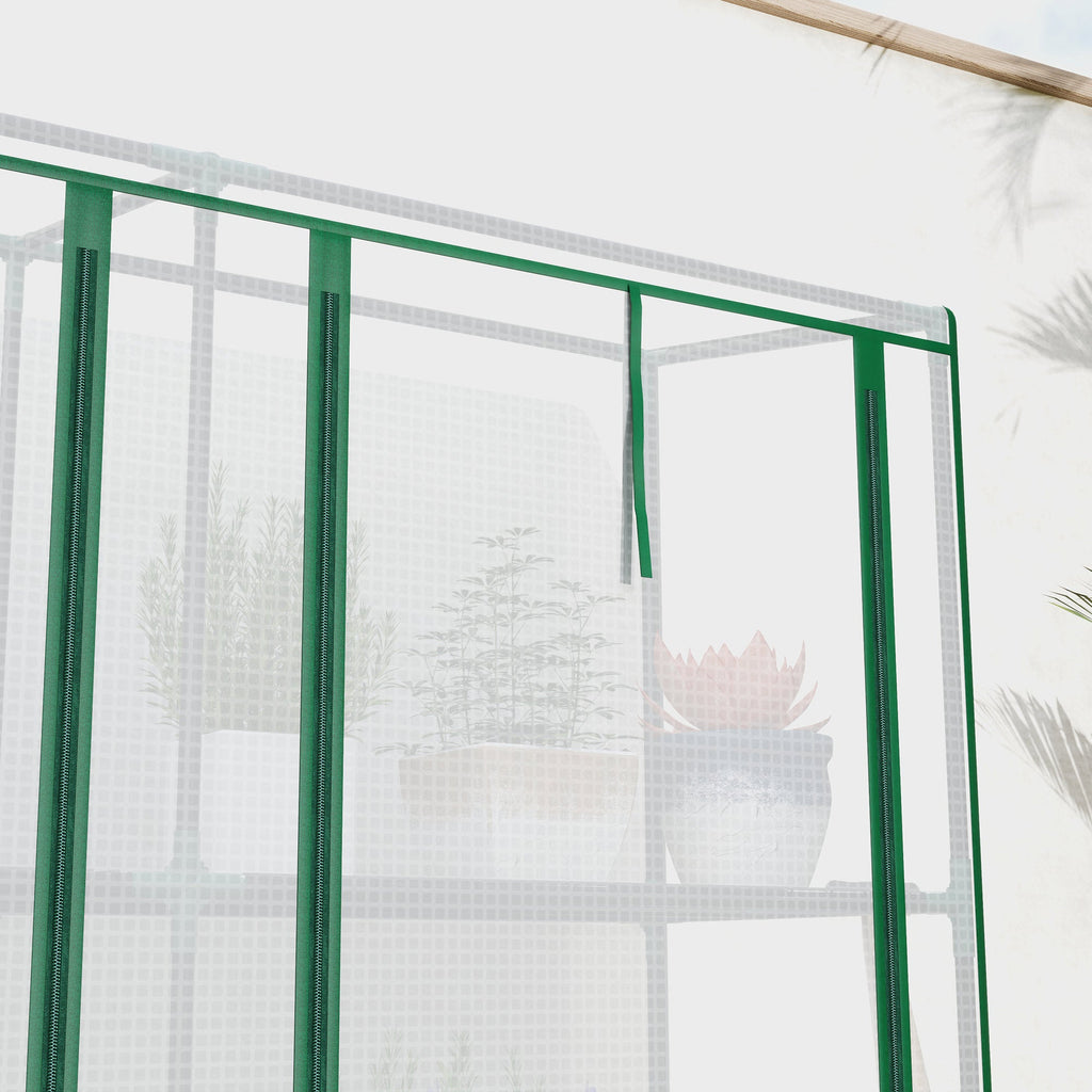 Lean-to Greenhouse 84.6" x 18.1" x 56.7" with 3 Shelves & 3 Rollup Doors, White