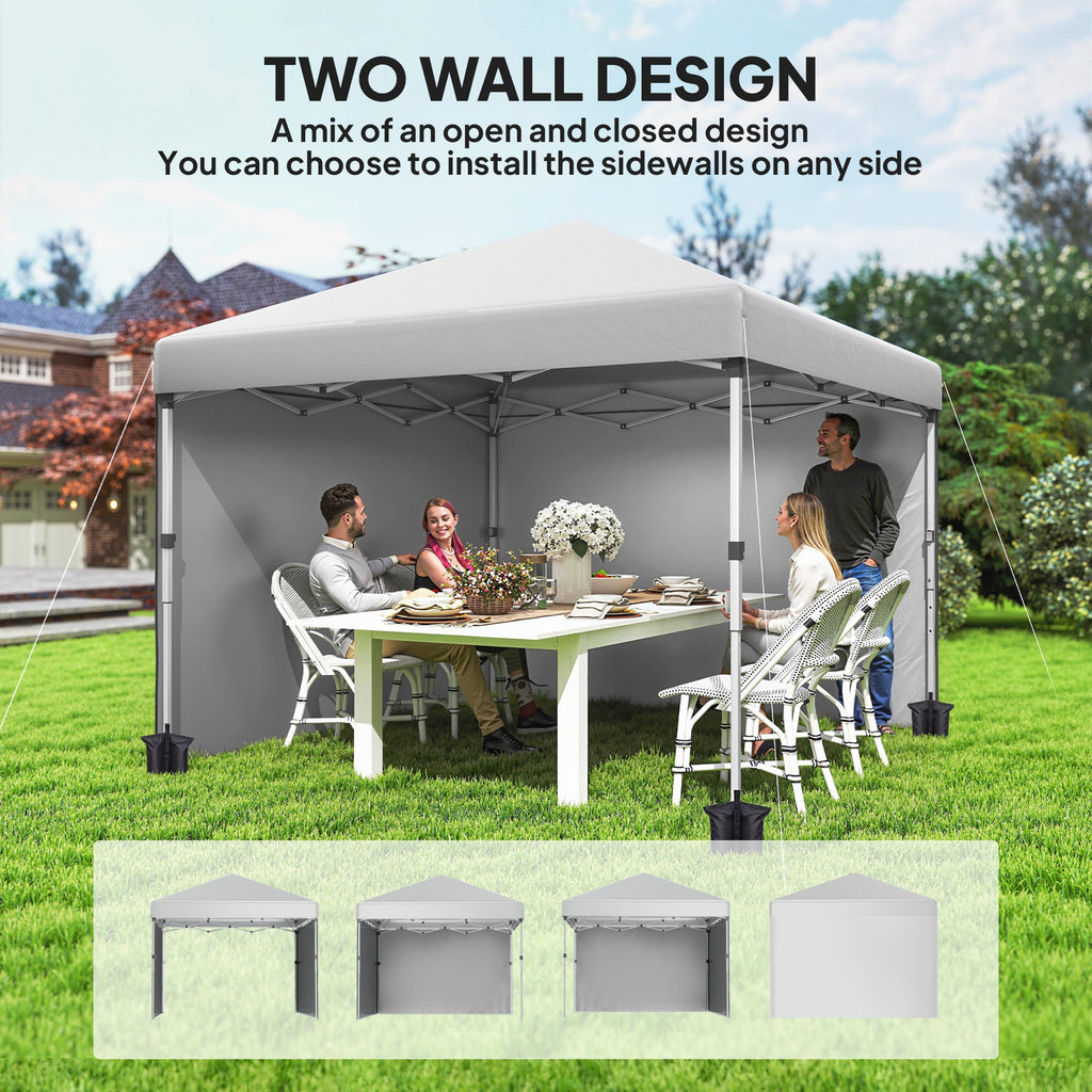 10' x 10' Pop Up Canopy Tent with Sidewalls and Roller Bag, White