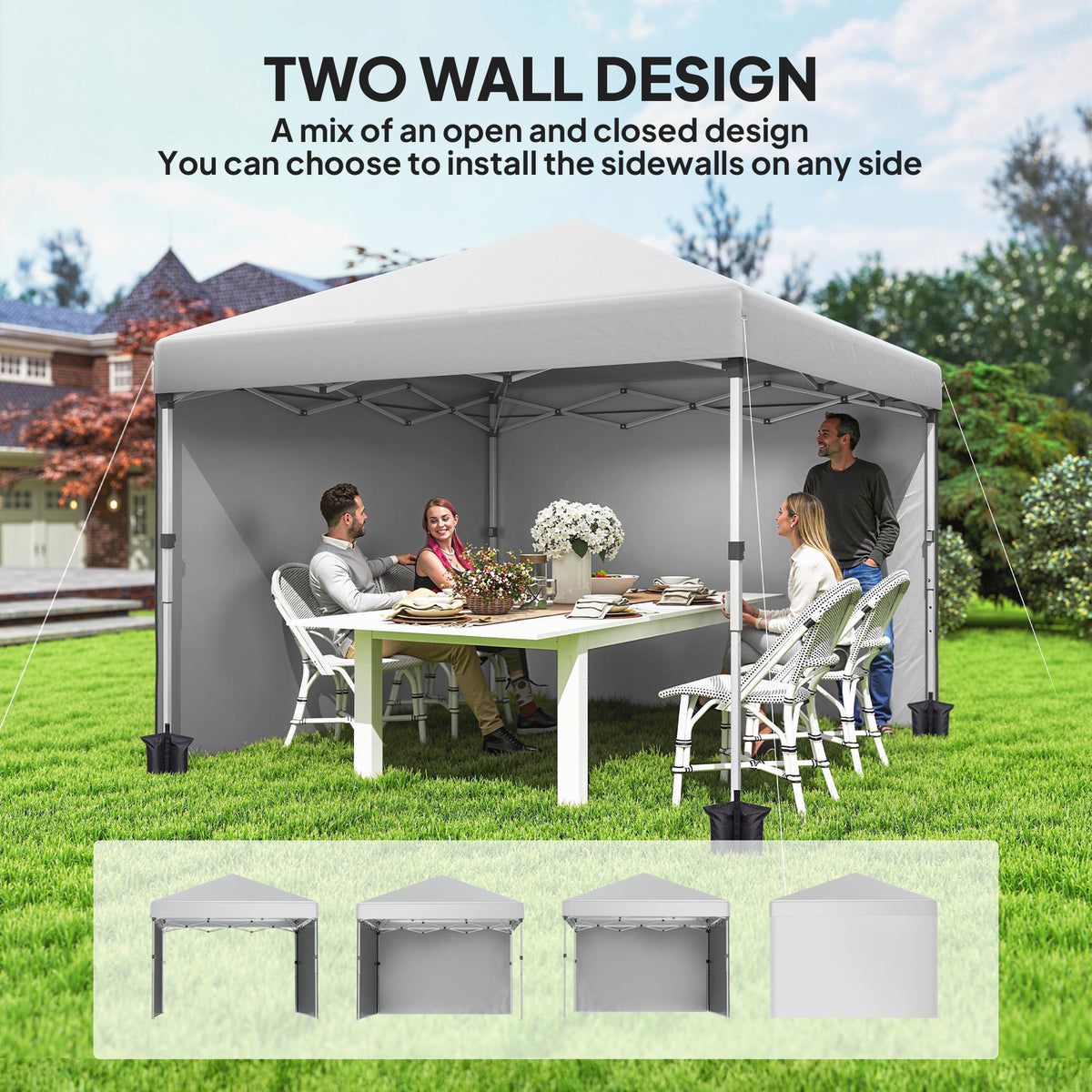 10' x 10' Pop Up Canopy Tent with Sidewalls and Roller Bag, White