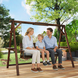 3 Seater Wooden Garden Swing Seat with Cushion and Side Trays, Carbonised Brown